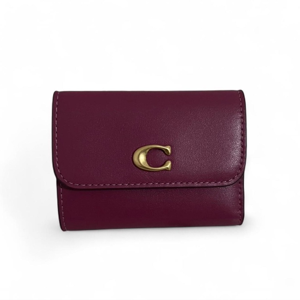 Coach Essential Small Trifold Wallet Burgundy/Purple Gold Hardware